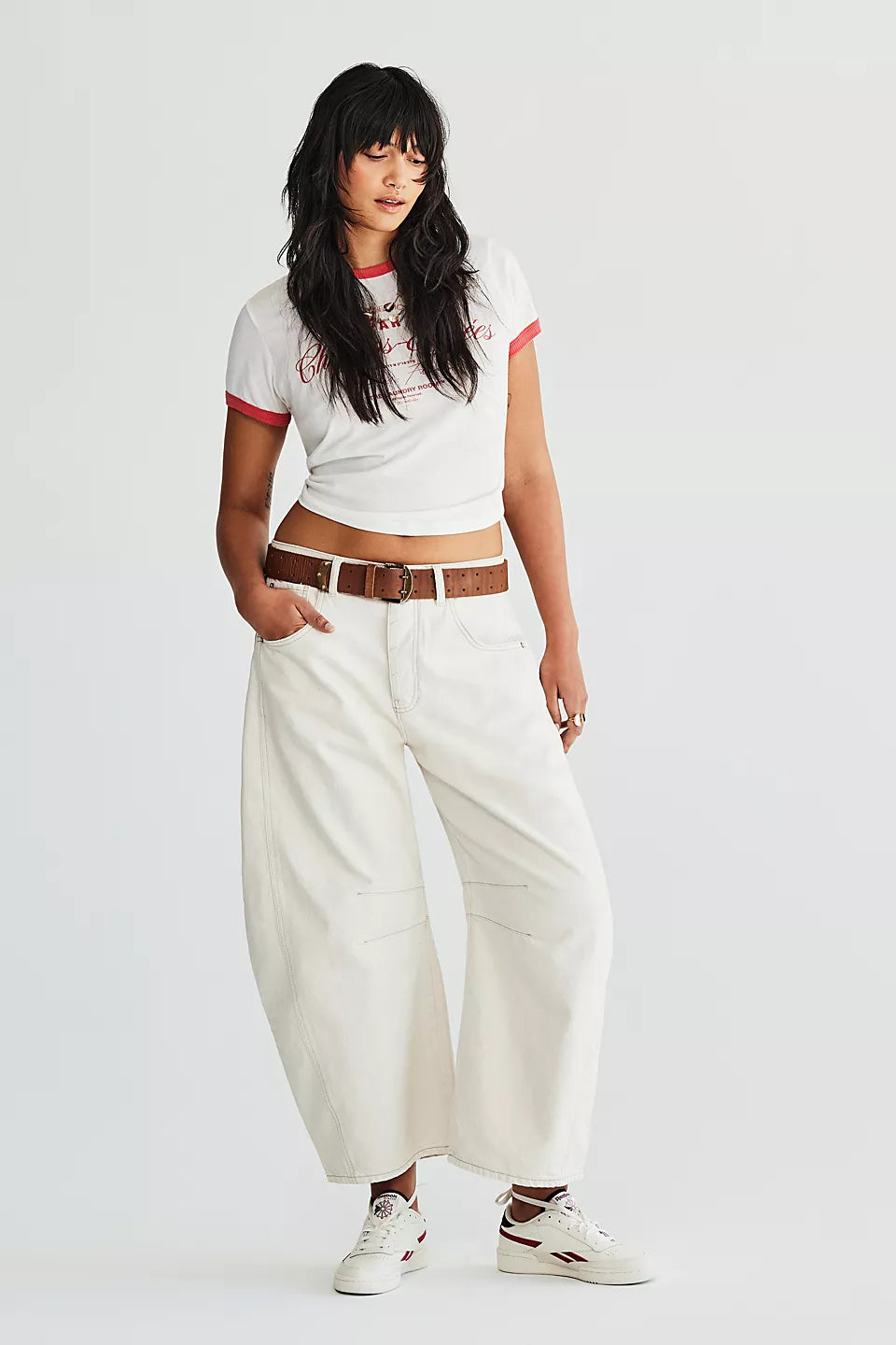 Free People We The Free Good Luck Mid-Rise Barrel Jeans - MILK Trendy Wide-Leg High-Waist Denim Free People We The Free Good Luck Mid-Rise Barrel Jeans - MILK Trendy Wide-Leg High-Waist Denim
