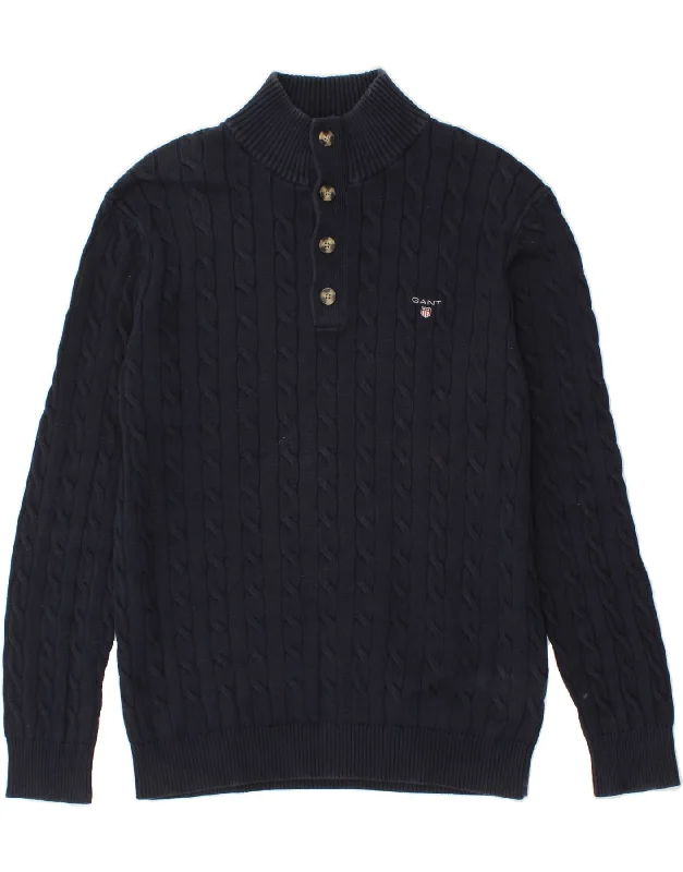 GANT Mens Button Neck Jumper Sweater XL Navy Blue Cotton Notch Collar Peter Pan Collar Cowl Neck GANT Mens Button Neck Jumper Sweater XL Navy Blue Cotton Notch Collar Peter Pan Collar Cowl Neck