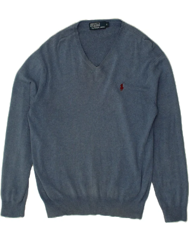 POLO RALPH LAUREN Mens V-Neck Jumper Sweater Small Navy Blue Cotton Velvet Chenille Corduroy POLO RALPH LAUREN Mens V-Neck Jumper Sweater Small Navy Blue Cotton Velvet Chenille Corduroy