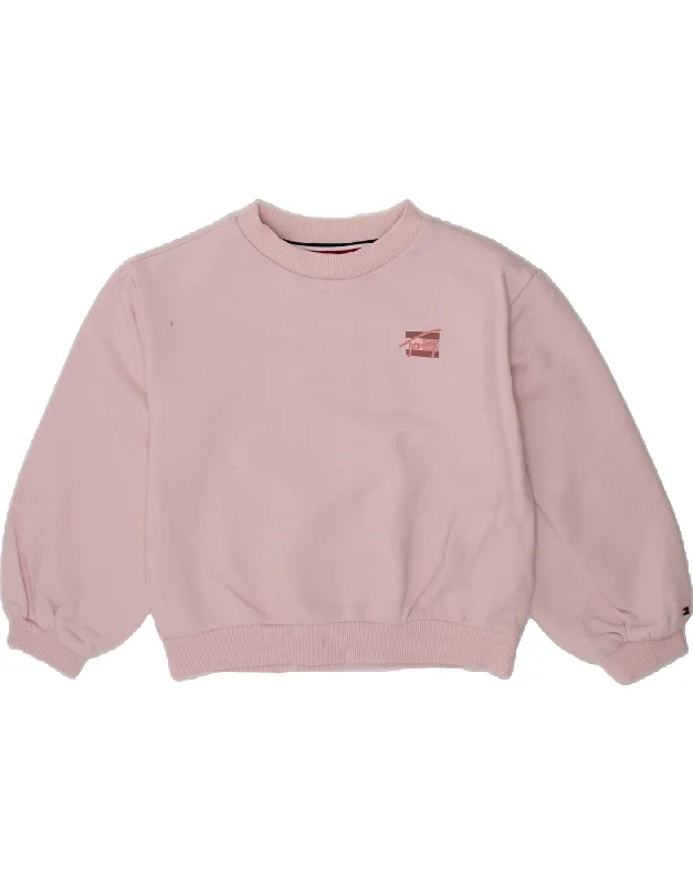 TOMMY HILFIGER Girls Crew Neck Jumper Sweater 5-6 Years Pink Cotton Beaded Sweater Sequined Faux Fur TOMMY HILFIGER Girls Crew Neck Jumper Sweater 5-6 Years Pink Cotton Beaded Sweater Sequined Faux Fur