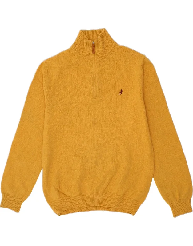 MARLBORO CLASSICS Mens Zip Neck Jumper Sweater Large Yellow Wool Modern Contemporary Chic MARLBORO CLASSICS Mens Zip Neck Jumper Sweater Large Yellow Wool Modern Contemporary Chic