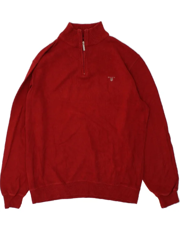 GANT Mens Zip Neck Jumper Sweater XL Red Cotton Turtle Neck Boat Neck Asymmetrical Neck GANT Mens Zip Neck Jumper Sweater XL Red Cotton Turtle Neck Boat Neck Asymmetrical Neck