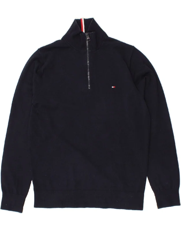TOMMY HILFIGER Mens Zip Neck Jumper Sweater Medium Navy Blue Cotton Anti-Pilling Anti-Shrink Durable TOMMY HILFIGER Mens Zip Neck Jumper Sweater Medium Navy Blue Cotton Anti-Pilling Anti-Shrink Durable