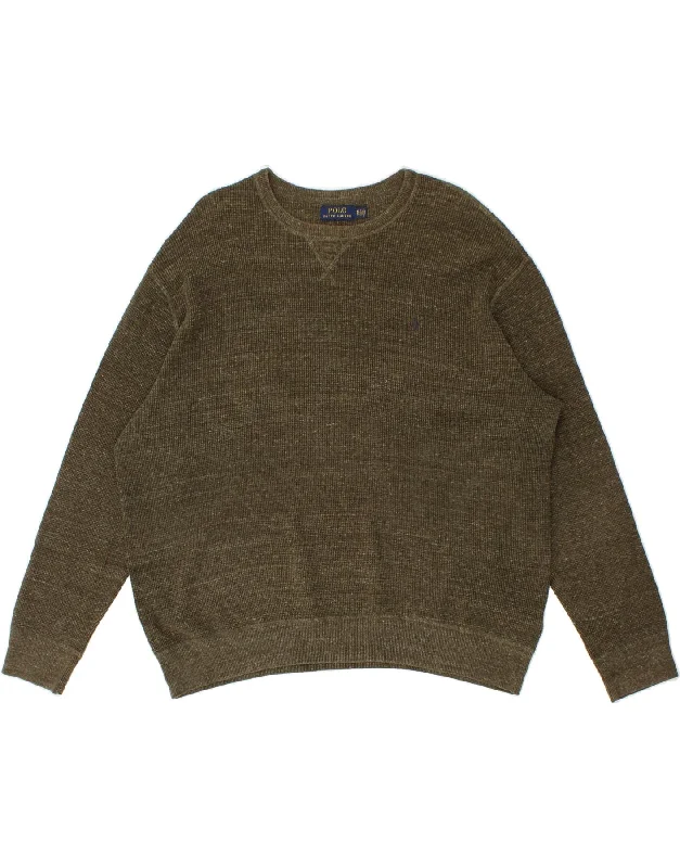 POLO RALPH LAUREN Mens Tall Boat Neck Jumper Sweater XL Khaki Flecked Satin Fabric Silk Fabric Chiffon Fabric POLO RALPH LAUREN Mens Tall Boat Neck Jumper Sweater XL Khaki Flecked Satin Fabric Silk Fabric Chiffon Fabric