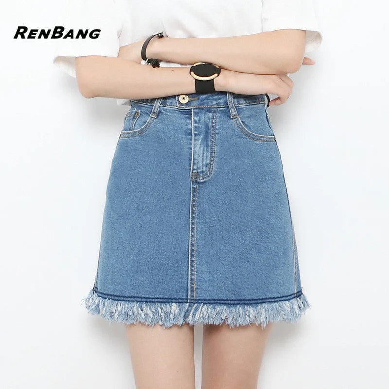 RENBANG 2018 New Summer Plus Size Women Skirt US A-line High Waist Denim Skirts Short Vintage Woman cowgirl Mini Jeans Skirt Chic Dark-Wash Skinny Jeans RENBANG 2018 New Summer Plus Size Women Skirt US A-line High Waist Denim Skirts Short Vintage Woman cowgirl Mini Jeans Skirt Chic Dark-Wash Skinny Jeans