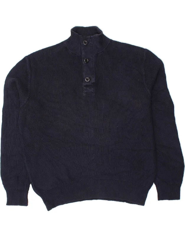 POLO RALPH LAUREN Mens Button Neck Jumper Sweater Large Navy Blue Cotton Bright Pastel Dark POLO RALPH LAUREN Mens Button Neck Jumper Sweater Large Navy Blue Cotton Bright Pastel Dark