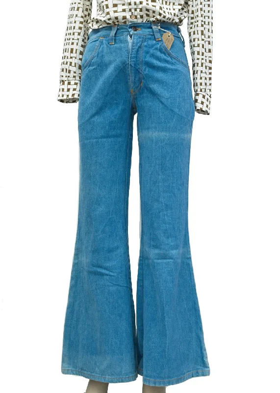 1970s Vintage Blue Brushed Denim Elephant Bell Bottom Flared Jeans Comfortable Stretch Denim Jeans 1970s Vintage Blue Brushed Denim Elephant Bell Bottom Flared Jeans Comfortable Stretch Denim Jeans
