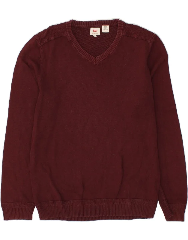 LEVI'S Mens V-Neck Jumper Sweater Medium Burgundy Cashmere Blend Cotton Blend Poly Blend LEVI'S Mens V-Neck Jumper Sweater Medium Burgundy Cashmere Blend Cotton Blend Poly Blend