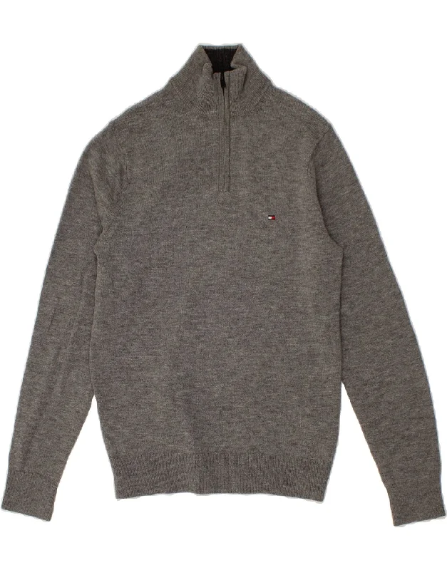 TOMMY HILFIGER Mens Zip Neck Jumper Sweater Small Grey Lambswool Tailored Straight A-Line TOMMY HILFIGER Mens Zip Neck Jumper Sweater Small Grey Lambswool Tailored Straight A-Line