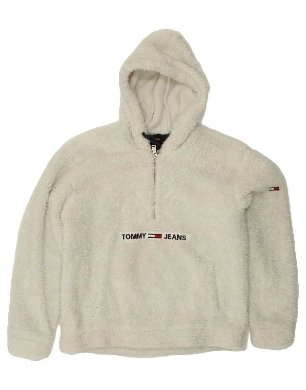 TOMMY HILFIGER Mens Hooded Fleece Jumper Large White Polyester Mesh Fabric Canvas Fabric Denim Fabric TOMMY HILFIGER Mens Hooded Fleece Jumper Large White Polyester Mesh Fabric Canvas Fabric Denim Fabric