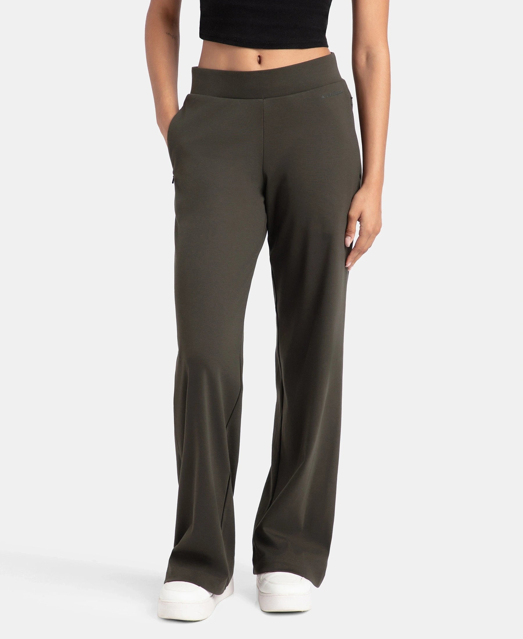 Super Combed Cotton Rich Relaxed Fit Wide Leg Pants with Zipper Pockets - Olive Lightweight Jogger Pants Super Combed Cotton Rich Relaxed Fit Wide Leg Pants with Zipper Pockets - Olive Lightweight Jogger Pants