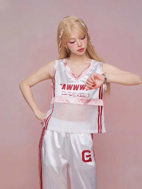 Waist See-through Street Sport Style Sleeveless Top & Sideline Loose Pants GIF0046 Casual Drawstring Pants Waist See-through Street Sport Style Sleeveless Top & Sideline Loose Pants GIF0046 Casual Drawstring Pants