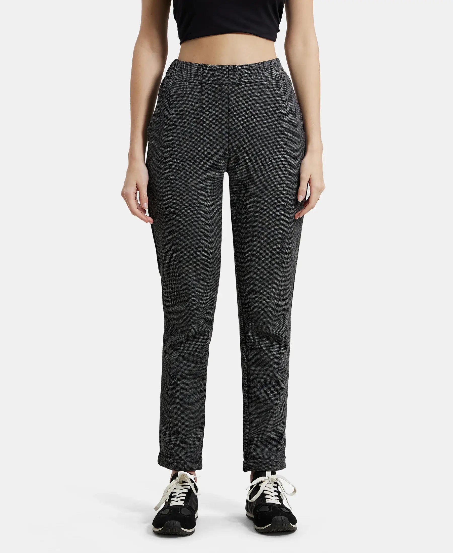 Rayon Polyester Elastane Stretch Slim Fit All Day Pants with Side Pockets - Black Formal Slim Pants Rayon Polyester Elastane Stretch Slim Fit All Day Pants with Side Pockets - Black Formal Slim Pants