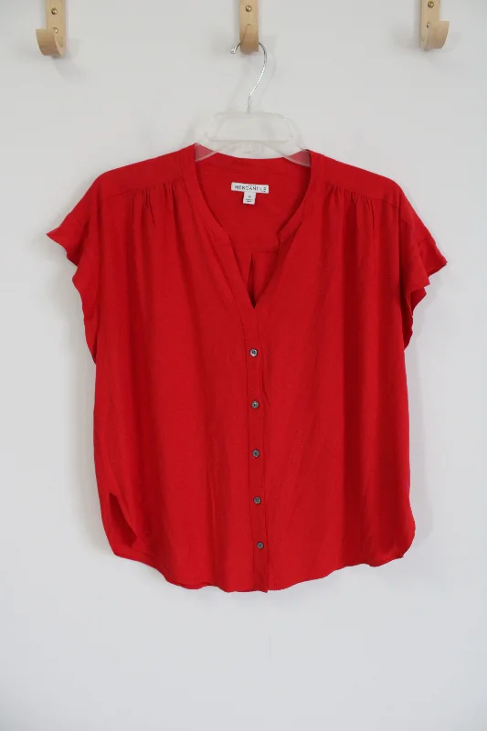 J.Crew Mercantile Red Blouse | M Gathered Detail Blouse
