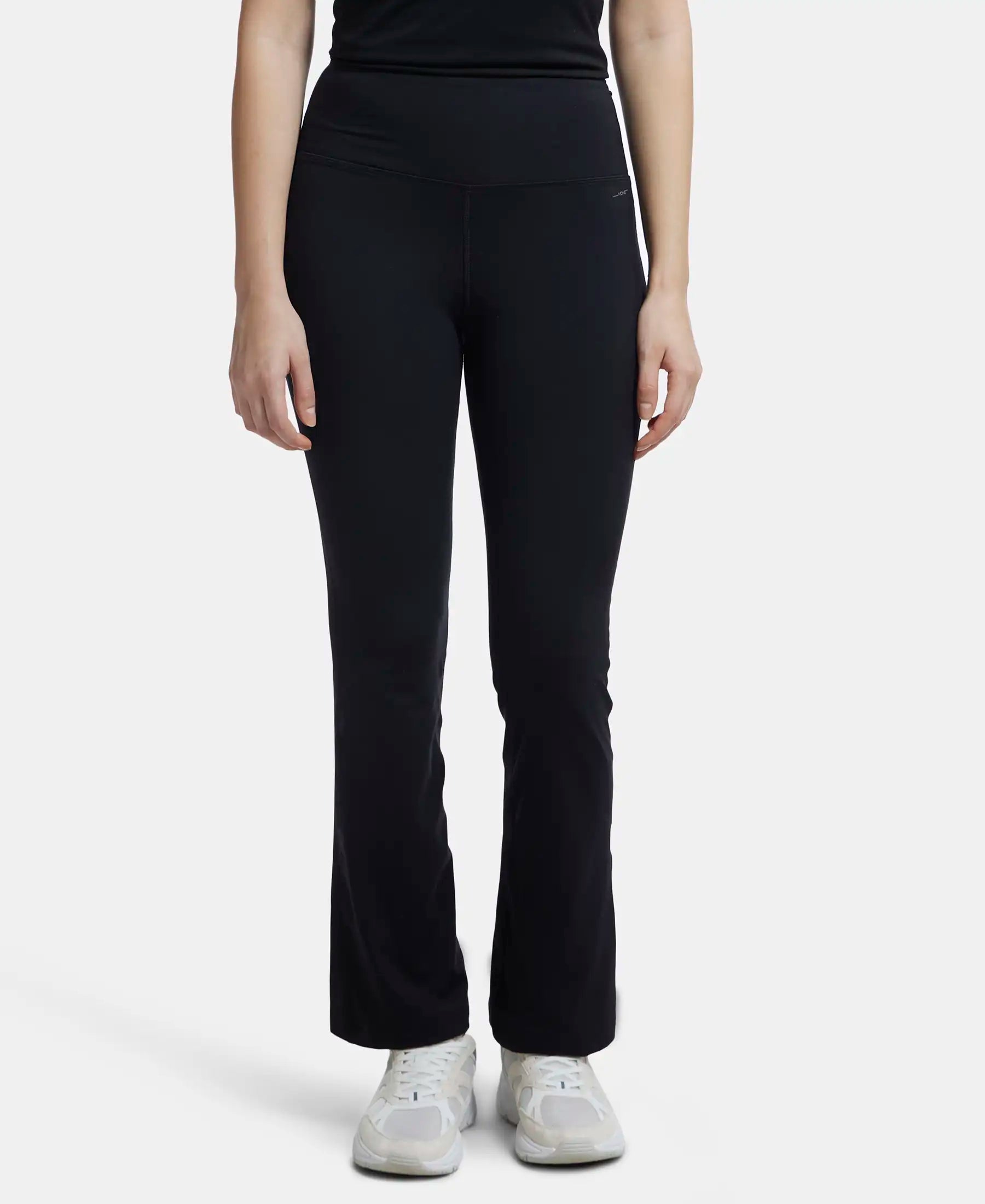 Microfiber Elastane Stretch Regular Fit Flared Pants with StayFresh Treatment - Black Comfortable Denim Pants Microfiber Elastane Stretch Regular Fit Flared Pants with StayFresh Treatment - Black Comfortable Denim Pants