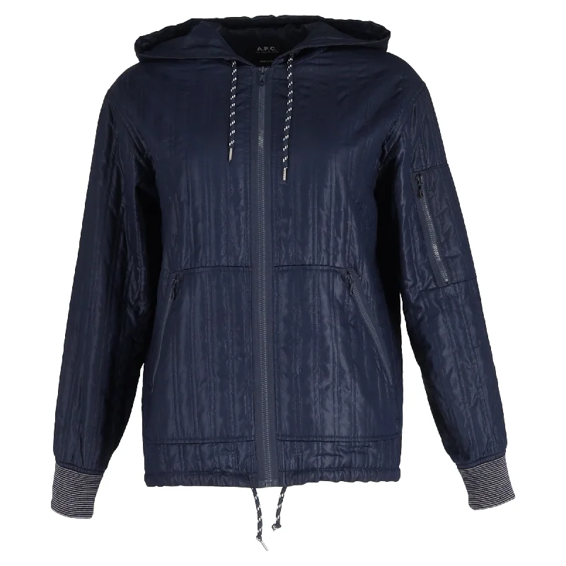 A.P.C. Quilted Zipped Jacket in Navy Blue Polyester Thin T-Shirt Open Front Quick Dry A.P.C. Quilted Zipped Jacket in Navy Blue Polyester Thin T-Shirt Open Front Quick Dry