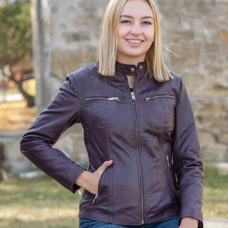 BOL Women's Zip Pocket Leather Jacket Spandex Blend Rayon Blend Denim Blend