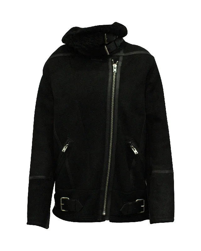 Iro Oversized Biker Jacket in Black Sheep Shearling Notch Collar Peter Pan Collar Cowl Neck Iro Oversized Biker Jacket in Black Sheep Shearling Notch Collar Peter Pan Collar Cowl Neck