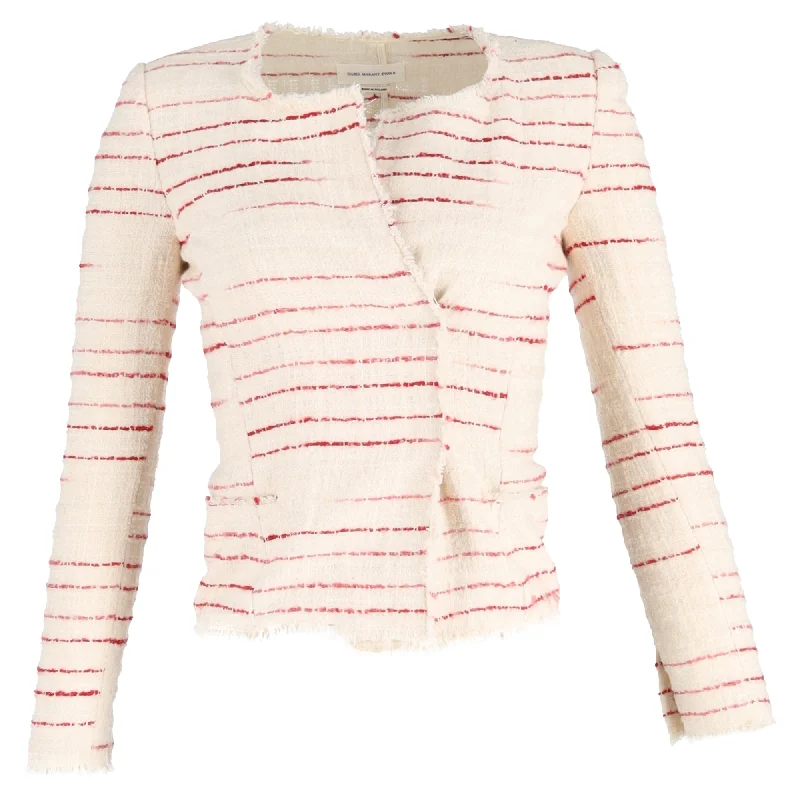 Isabel Marant Étoile Striped Tweed Glenn Jacket in Cream Cotton Hooded Caped Shawl Collar Isabel Marant Étoile Striped Tweed Glenn Jacket in Cream Cotton Hooded Caped Shawl Collar