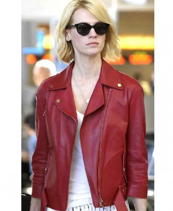 January Jones Red Leather Jacket Rayon Fabric Velvet Fabric Corduroy Fabric