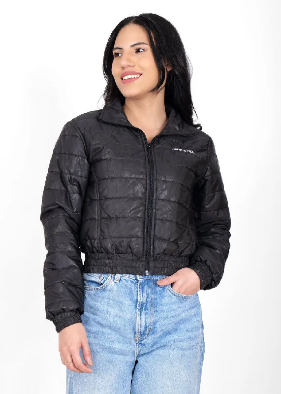 JUMP USA Women Frost Defense Black Quilted Jacket Striped Floral Plaid