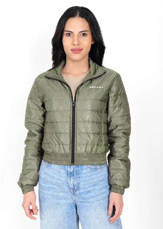 JUMP USA Women Frost Defense Olive Quilted Jacket Hooded Caped Shawl Collar