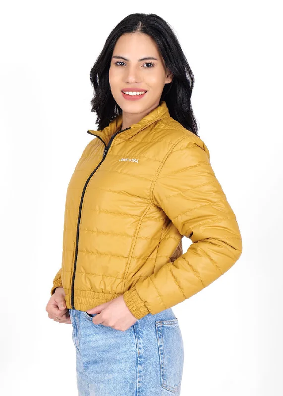 JUMP USA Women Frost Defense Mustard Quilted Jacket Collared Crew Neck Turtle Neck
