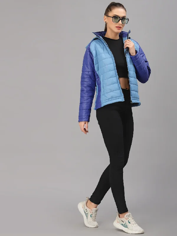 JUMP USA Women Sky Blue & Royal Blue Solid Active Wear Jacket With Hood Spandex Blend Rayon Blend Denim Blend JUMP USA Women Sky Blue & Royal Blue Solid Active Wear Jacket With Hood Spandex Blend Rayon Blend Denim Blend