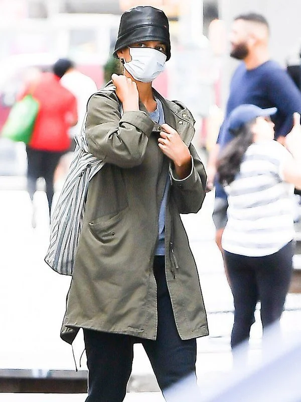 Katie Holmes Mid-Length Jacket Fashionable Trendy Casual