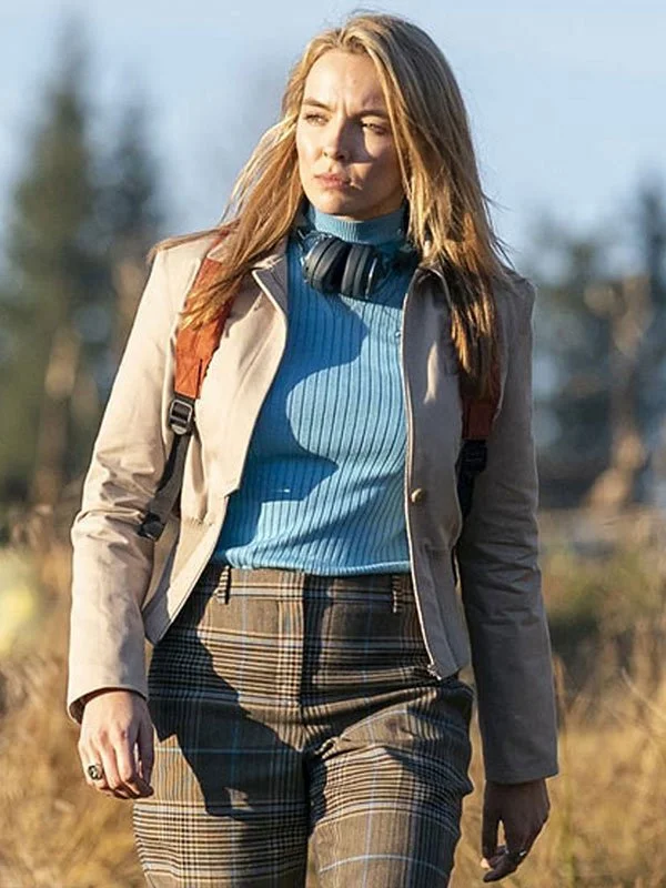 Killing Eve S03 Jodie Comer Cotton Jacket Mesh Blend Leather Blend Suede Blend