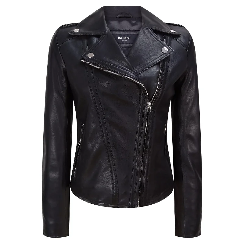 Ladies Leather Jacket Classic Biker Style Black REAL Leather Womens Jacket Graphic T-Shirt Round Neck Polyester Ladies Leather Jacket Classic Biker Style Black REAL Leather Womens Jacket Graphic T-Shirt Round Neck Polyester