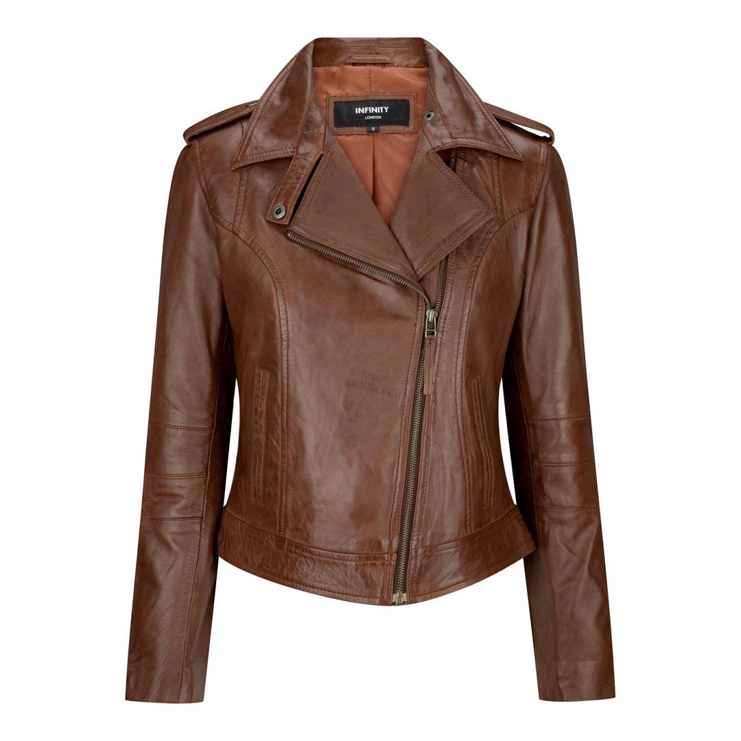 Ladies real Leather Brown Slim Fit Short Retro Leather Jacket Denim Fabric Leather Fabric Suede Fabric Ladies real Leather Brown Slim Fit Short Retro Leather Jacket Denim Fabric Leather Fabric Suede Fabric