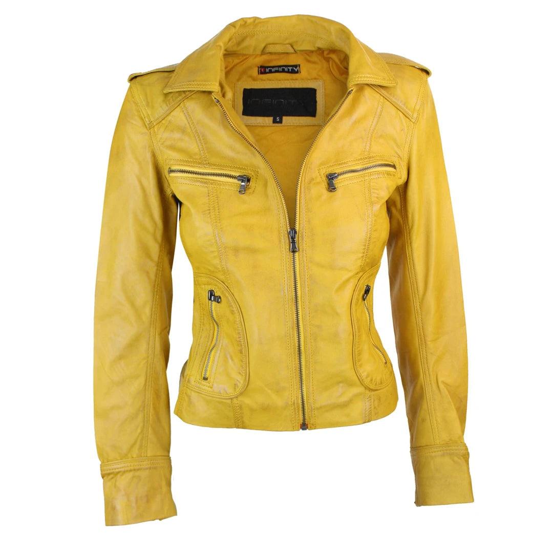 Ladies Real Leather Yellow Biker Style Fashion Jacket Size UK 6-18 Spandex Blend Rayon Blend Denim Blend Ladies Real Leather Yellow Biker Style Fashion Jacket Size UK 6-18 Spandex Blend Rayon Blend Denim Blend