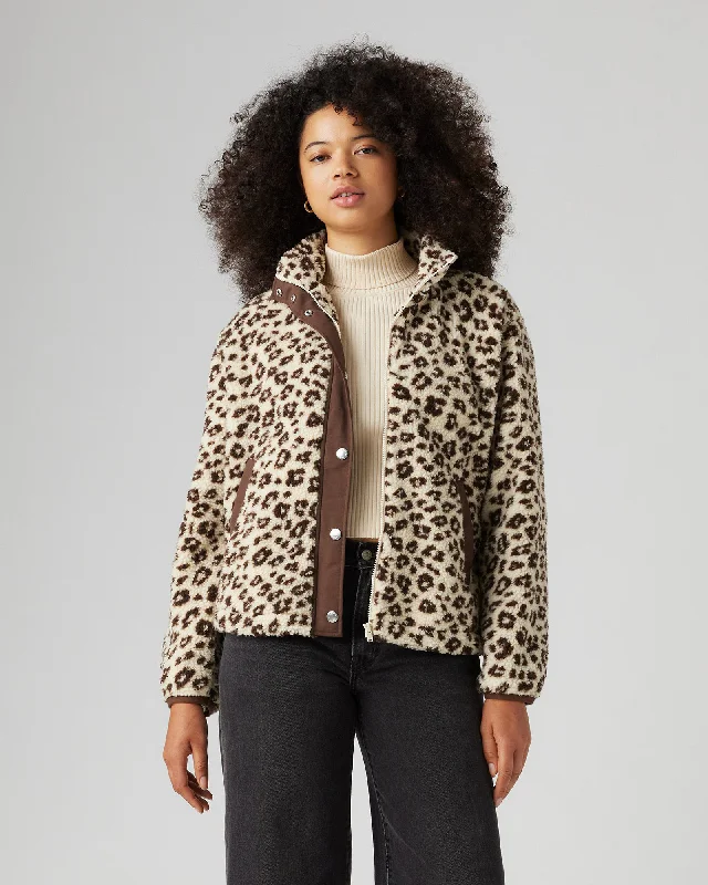 Valley Sherpa Jacket in Esso Cheetah White Swan Spandex Blend Rayon Blend Denim Blend Valley Sherpa Jacket in Esso Cheetah White Swan Spandex Blend Rayon Blend Denim Blend