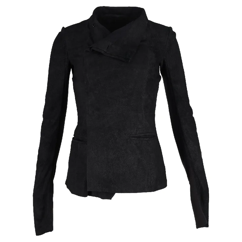 Rick Owens Biker With Secured Buttons Jacket in Black Leather Cotton Fabric Linen Fabric Terry Fabric Rick Owens Biker With Secured Buttons Jacket in Black Leather Cotton Fabric Linen Fabric Terry Fabric
