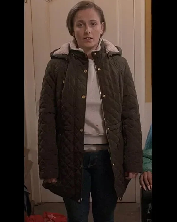 The Sex Lives of College Girls Kimberly Finkle Green Quilted Jacket Hooded Caped Shawl Collar The Sex Lives of College Girls Kimberly Finkle Green Quilted Jacket Hooded Caped Shawl Collar