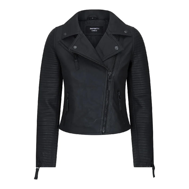 Womens Cross Zip Biker Leather Jacket Matt Black Stitch Design Slim Fit Vintage Retro Terry Blend Velvet Blend Canvas Blend Womens Cross Zip Biker Leather Jacket Matt Black Stitch Design Slim Fit Vintage Retro Terry Blend Velvet Blend Canvas Blend