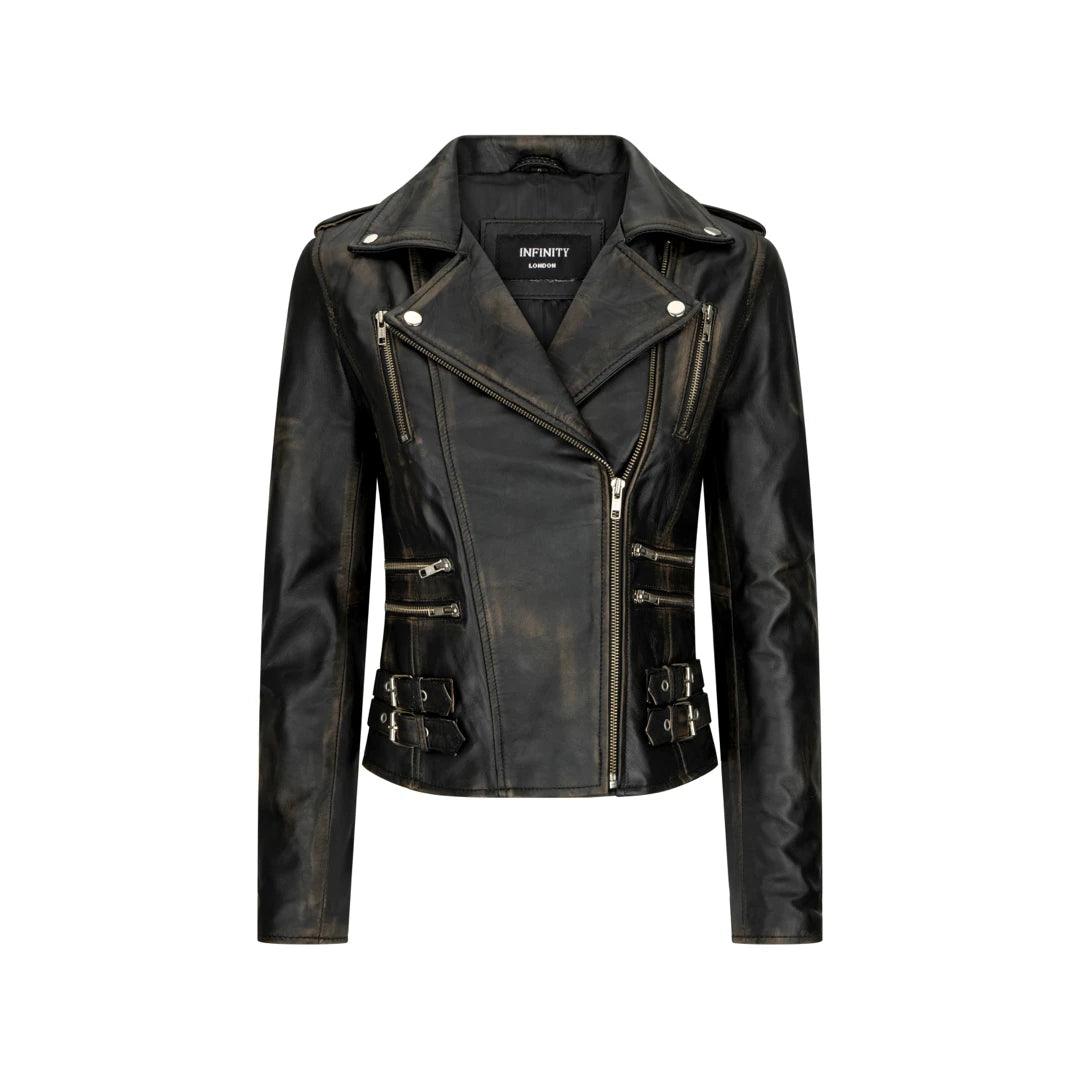 Womens Ladies Real Leather Jacket Racing Style Biker Short Zipped Vintage Collared T-Shirt Boat Neck A-Line Womens Ladies Real Leather Jacket Racing Style Biker Short Zipped Vintage Collared T-Shirt Boat Neck A-Line