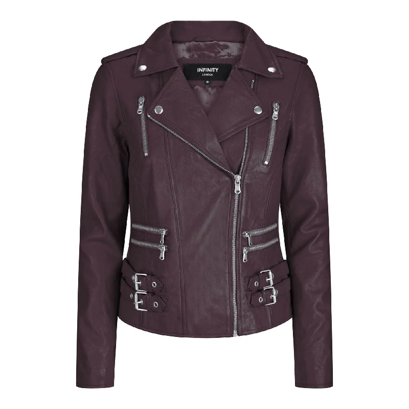 Womens Ladies Real Soft Leather Racing Style Biker Jacket Chenille Brocade Lace