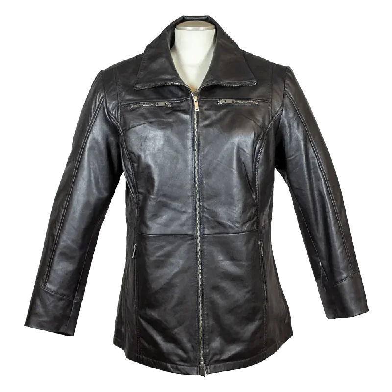 BOL Women's Long Zip Up Leather Jacket Elasticated Padded Insulated