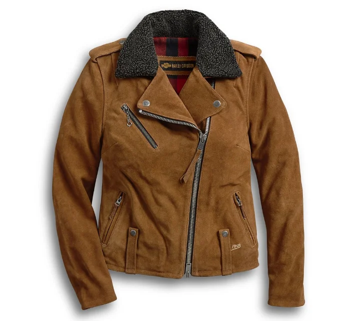 Women's Suede Biker Jacket Spandex Blend Rayon Blend Denim Blend