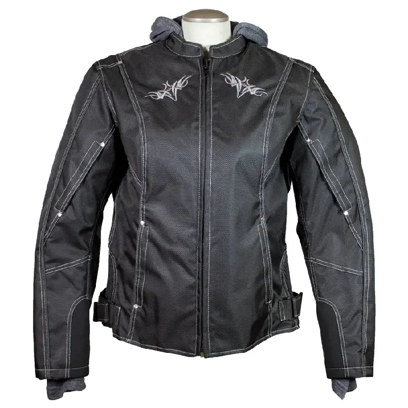 Open Road Women's Zip-Out Hoodie Reflective Textile Motorcycle Jacket Zippered Front Buttoned Front Snap Front Open Road Women's Zip-Out Hoodie Reflective Textile Motorcycle Jacket Zippered Front Buttoned Front Snap Front