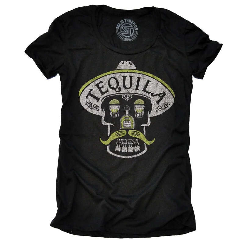 Women's Tequila Skull T-shirt Faux Fur Fabric Real Fur Fabric Shearling Fabric
