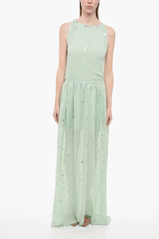 Amiri Silk Halterneck Dress with Lurex Stars and Front Slit 40 Italian size