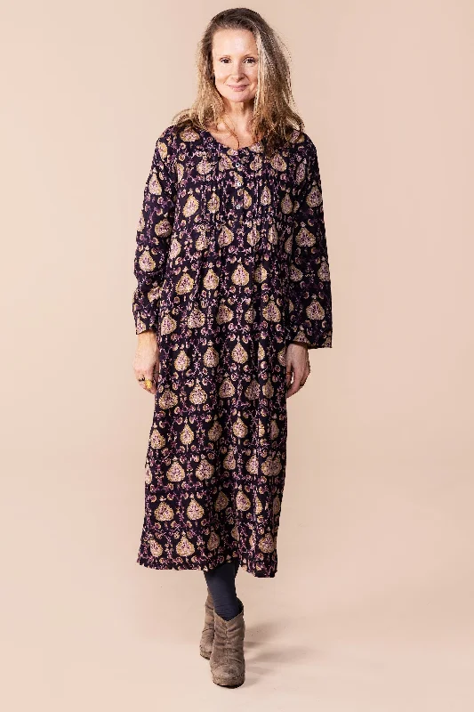 New Millie Dress Hand Block Printed In Brushed Cotton - AW2023