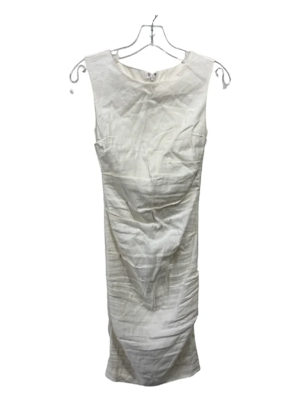 Nicole Miller Artelier Size 0 Cream Linen & Viscose Tank Side Ruching Dress