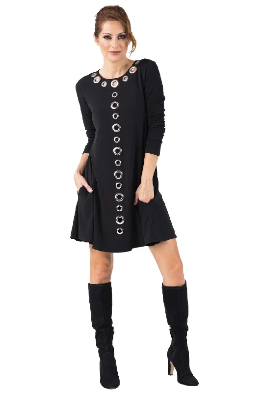 3/4 SL ML Grommets Short A Line Pocket Dress