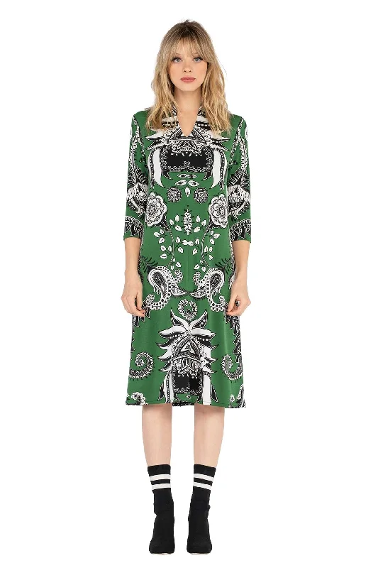 3/4 SLV Slit Cut Neck Dress