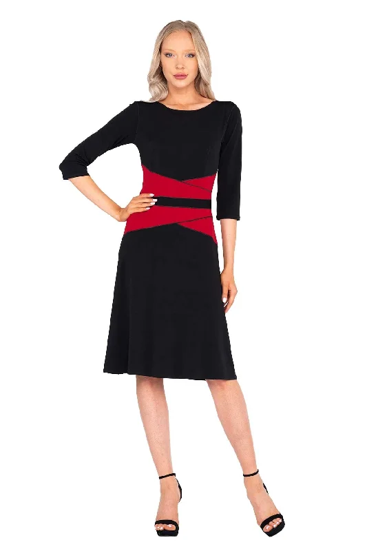 3/4 SLV Waist Contrast Insert Dress