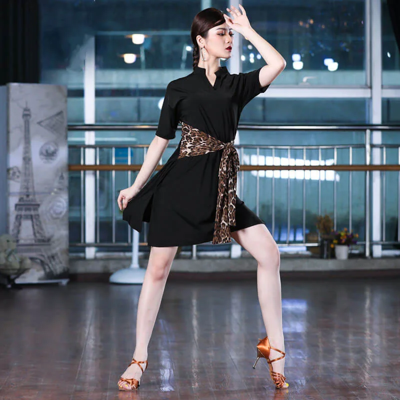 A-Line Knee-Length Latin Dress with Belt